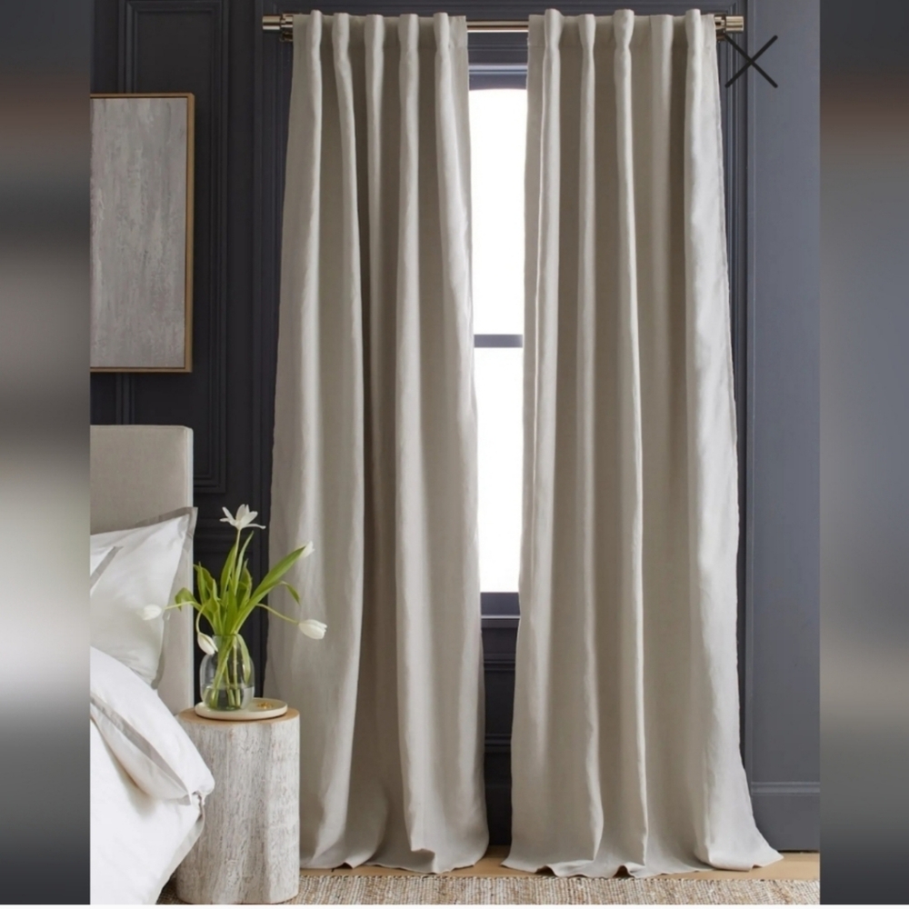 Quince European Linen Blackout Curtain Panel 48 X 96" NEW Sand